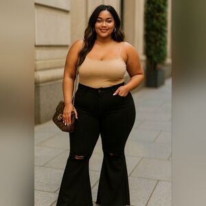 Flare Leg Distressed Jeans Plus Size